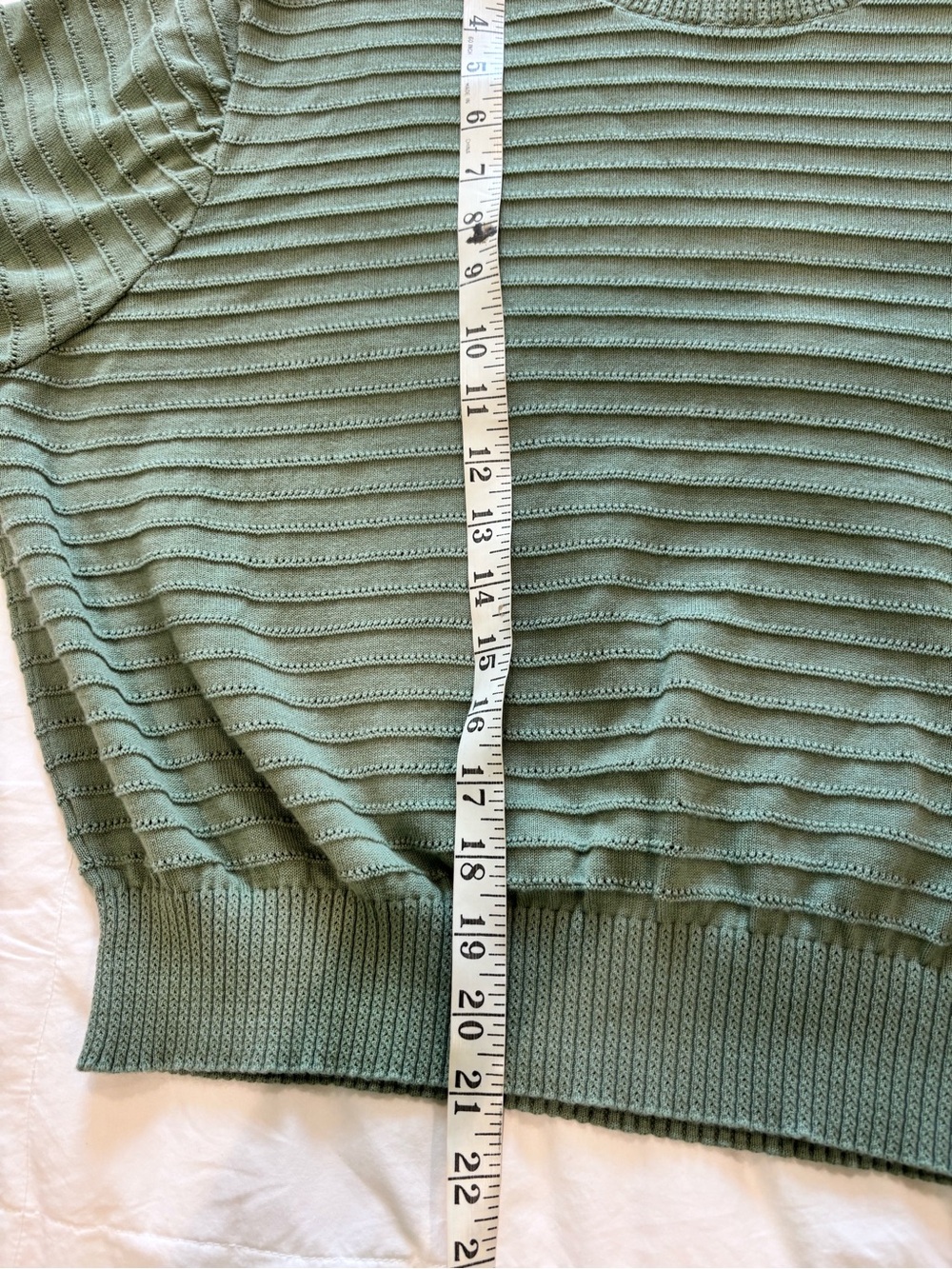 FRYE Sz XXL Sage Green Sweater Fine Gauge Cotton knit Ribbed Crew Short Sleeve - Picture 8 of 10